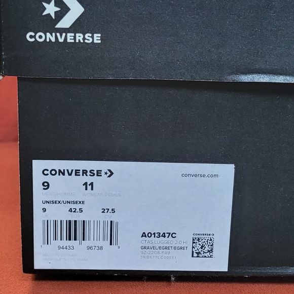 Converse Chuck Taylor All Star Lugged 2.0 Velour- Gravel/Egret/Egret Sz. M9 F11 - Picture 13 of 13